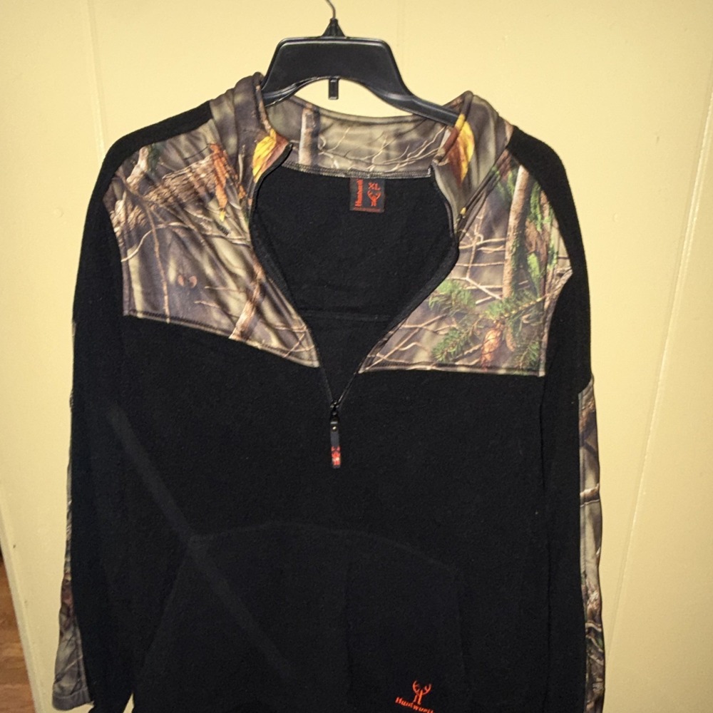 Huntworth Men's XL Regular Fleece 1/4 Zip Pullover Black Camo